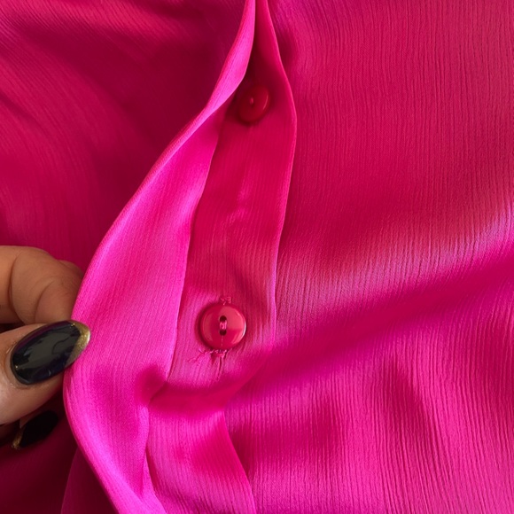 Pappagallo Vintage Hot Pink Silky Button Down Top Size 10 - Picture 4 of 5